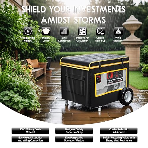 JIAHOO Generator Covers While Running, 28"L x 20"W x 20"H Heavy Duty Waterproof Generator Covers for Outside, Compatible with 3000W-5000W Generator, Clear Windows to See Gauges, Black - Image 5