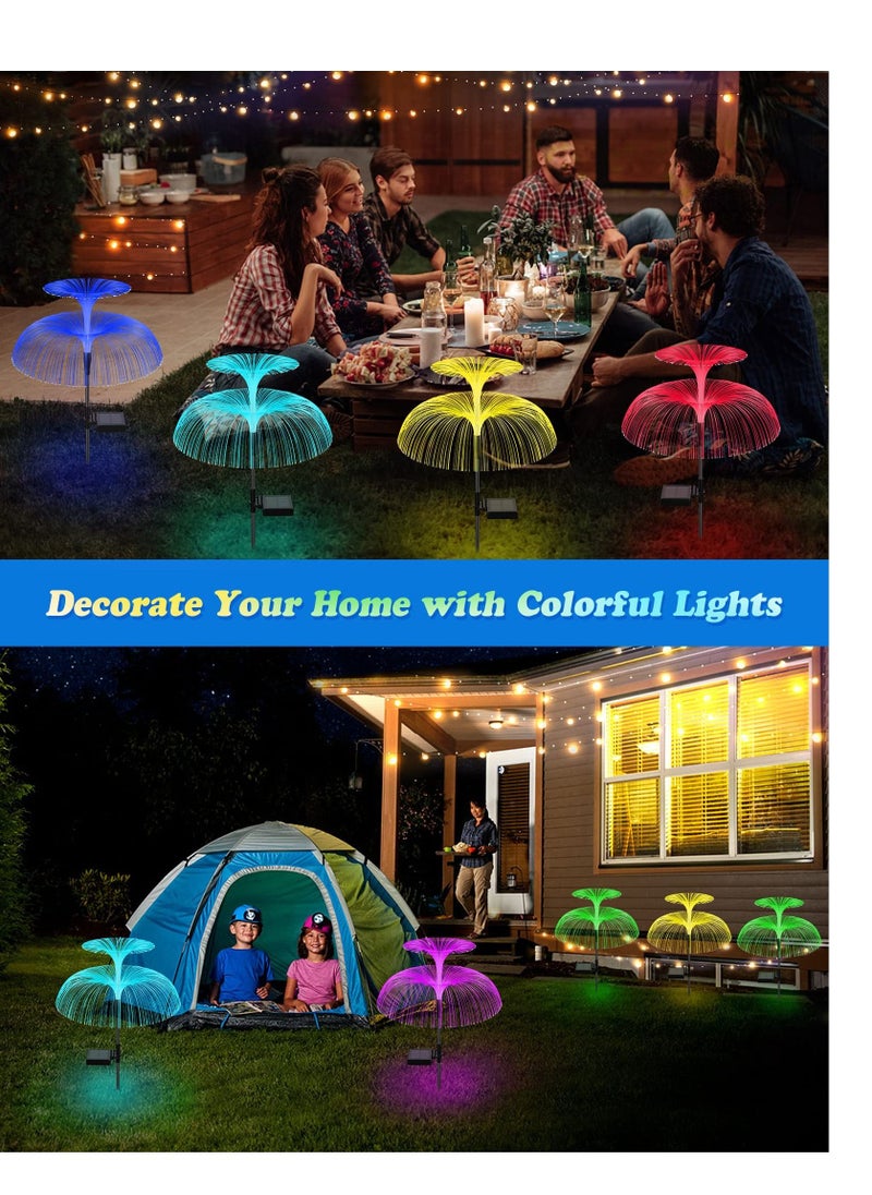 Y&D Double-Layer Jellyfish Solar Yard Lights, Flower Lights Outdoor Garden, Outside 7 Color Changing Decoration, Waterproof Decorative Stake Fiber Light for Landscape Pathway Patio, 3 Pack  - Image 2