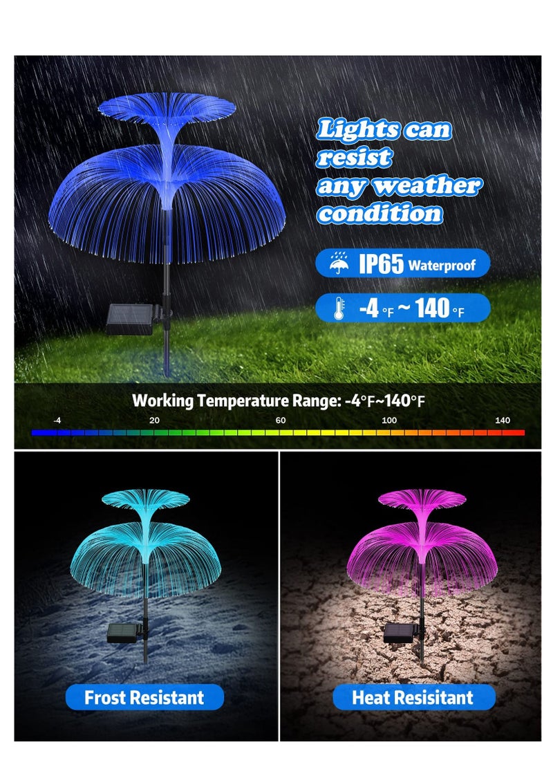 Y&D Double-Layer Jellyfish Solar Yard Lights, Flower Lights Outdoor Garden, Outside 7 Color Changing Decoration, Waterproof Decorative Stake Fiber Light for Landscape Pathway Patio, 3 Pack  - Image 3