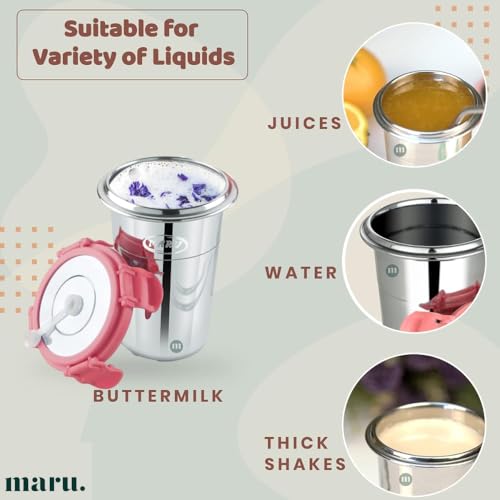 MARU Stainless Steel Tumbler 400ml with Lid, Reusable Straw & Cleaning Brush – Durable, Leakproof & Portable Sippy Cup Ideal for Travel, Office & Home (Pink) - Image 3