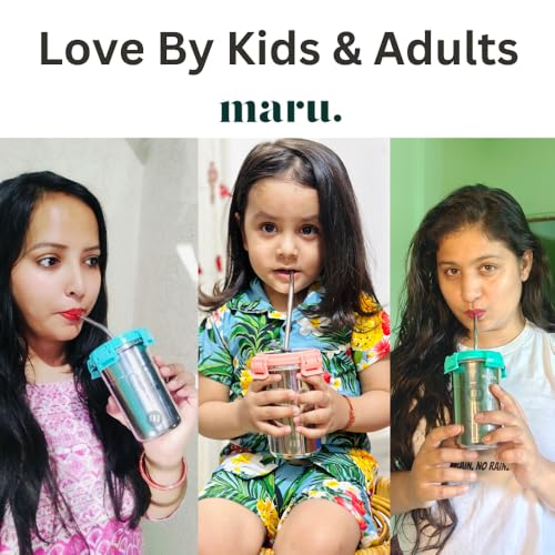 MARU Stainless Steel Tumbler 400ml with Lid, Reusable Straw & Cleaning Brush – Durable, Leakproof & Portable Sippy Cup Ideal for Travel, Office & Home (Pink) - Image 4