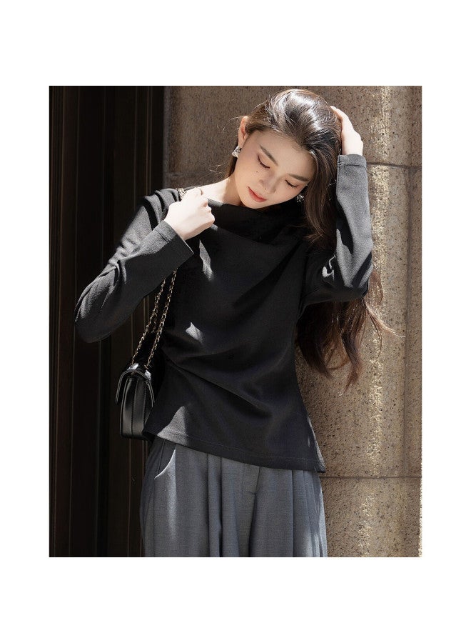 Dme [dancing In The Night] Autumn Elegant Knitted Twisted Cable Drop Shoulder Pleated Pee Women's T-shirt - Image 2