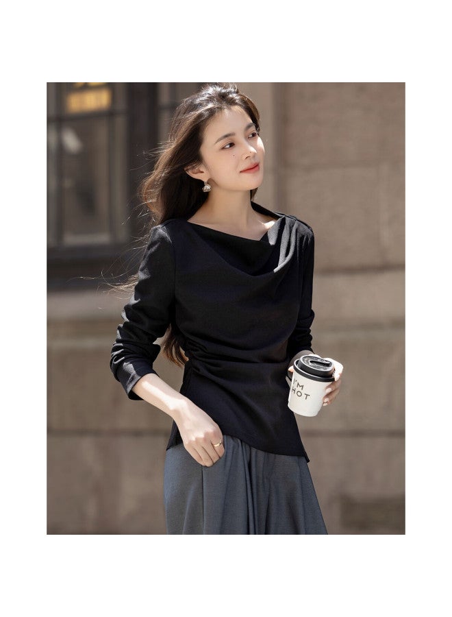 Dme [dancing In The Night] Autumn Elegant Knitted Twisted Cable Drop Shoulder Pleated Pee Women's T-shirt - Image 1