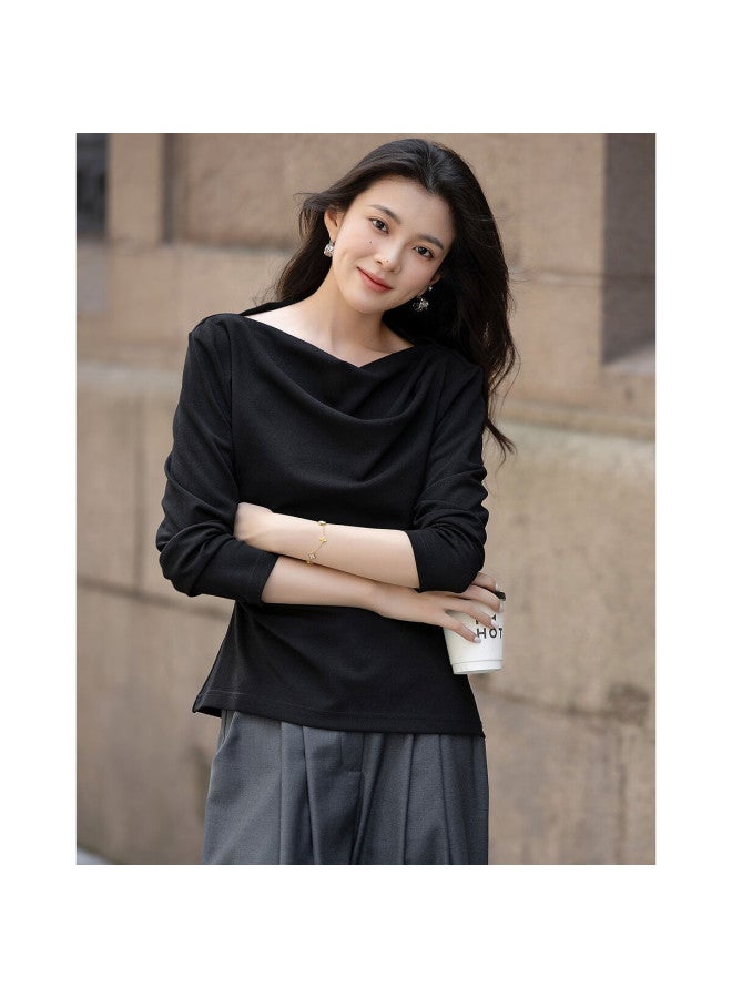 Dme [dancing In The Night] Autumn Elegant Knitted Twisted Cable Drop Shoulder Pleated Pee Women's T-shirt - Image 5