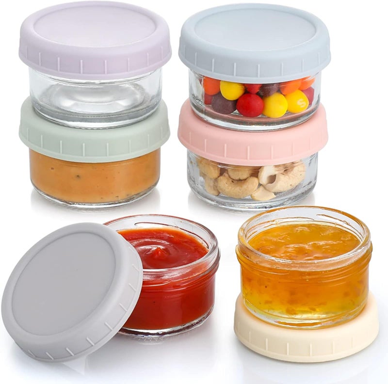 6Pack Glass Condiment Containers with Silicone Lids  Leakproof Reusable Small Sauce Cups for Salad Dressing
