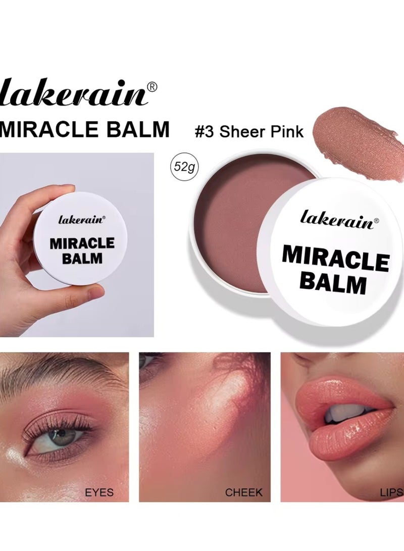 lakerain 52g Miracle Balm Multi use Miracle Balm Cream for Eyes Cheek and Lips Nourishing Long Lasting Creamy Smooth Texture Moisturizing Cream for Eyeshadow Blush and lipstick Sheer Pink 03 - Image 2