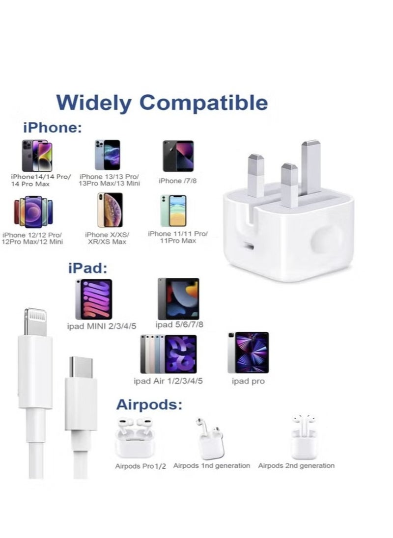 iPhone 25W Fast Charger | USB C Wall Fast Charger with USB C to Lightning Cable Compatible with iPhone 14/14 Pro/14 Pro Max/13/12/SE2020/11/XR/XS Max/X/iPad