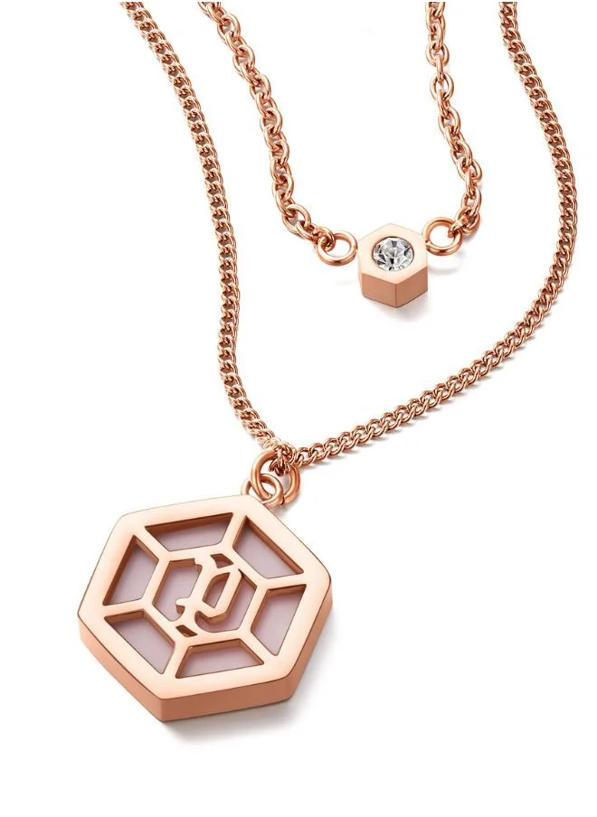 POLICE Exagon Necklace For Women Rose Gold Plated