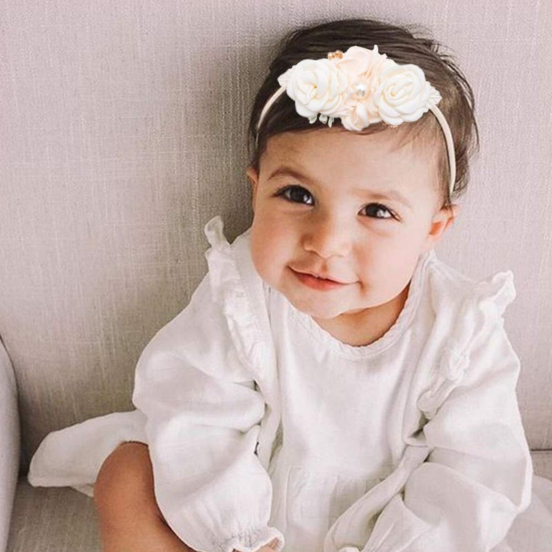 mligril Baby Girl Nylon Headbands Flower Hair Bows Accessories-Elastic Hair Band Crown Handmade FLoral Wraps Birthday Gifts for Girls Newborn Infant Toddler 3Pcs - Image 4