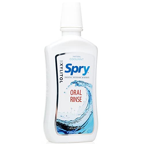 Spry Natural Xylitol Mouthwash Fluoride Free with Enamel Support Gentle Alcohol Oral Rinse NonGMO Coolmint 16 fl oz Pack of 2
