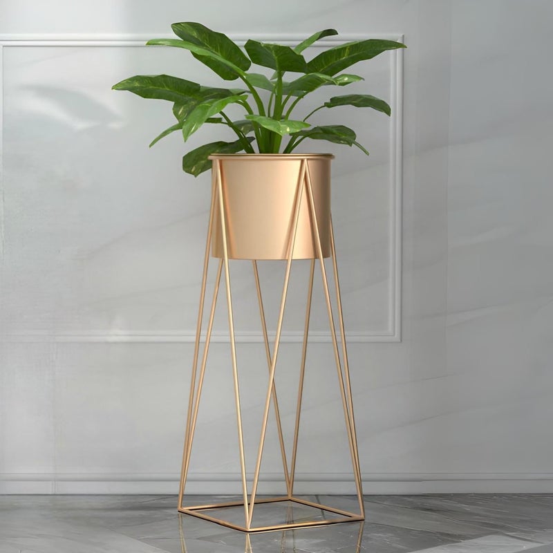 CHROMIX ® Modern Metal Floor Flower Stands For Living Room Bedroom Display Plant Stand Tall Indoor Plant Stand With Planter Pot Pack of 1 (Golden) - Image 1