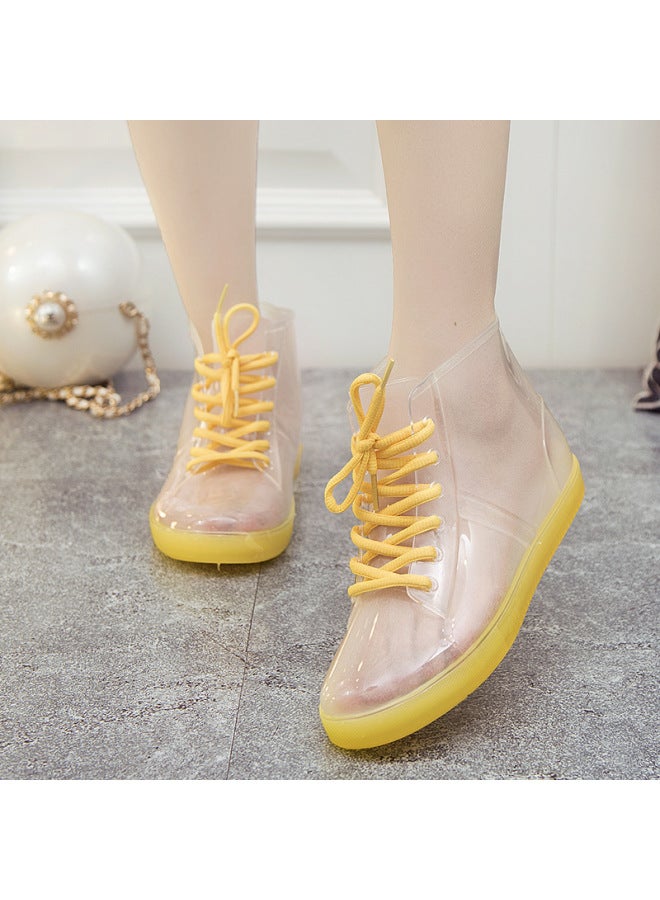 Jelly Transparent Non-slip Fashion Waterproof Shoes Rain Boots Rubber Shoes Overshoes With Velvet Cotton Water Boots Women's Short Tube For Summer