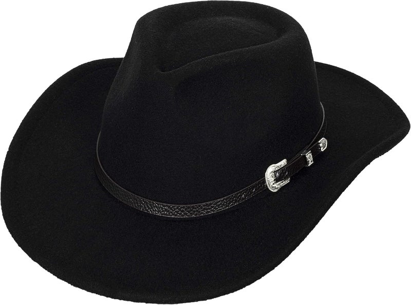 CaySep Classic Western Cowboy Hat for Women and Men Roll Up Wide Brim Felt Fedora Hats Cowgirl Hat with Belt Buckle(M-L) - Image 1