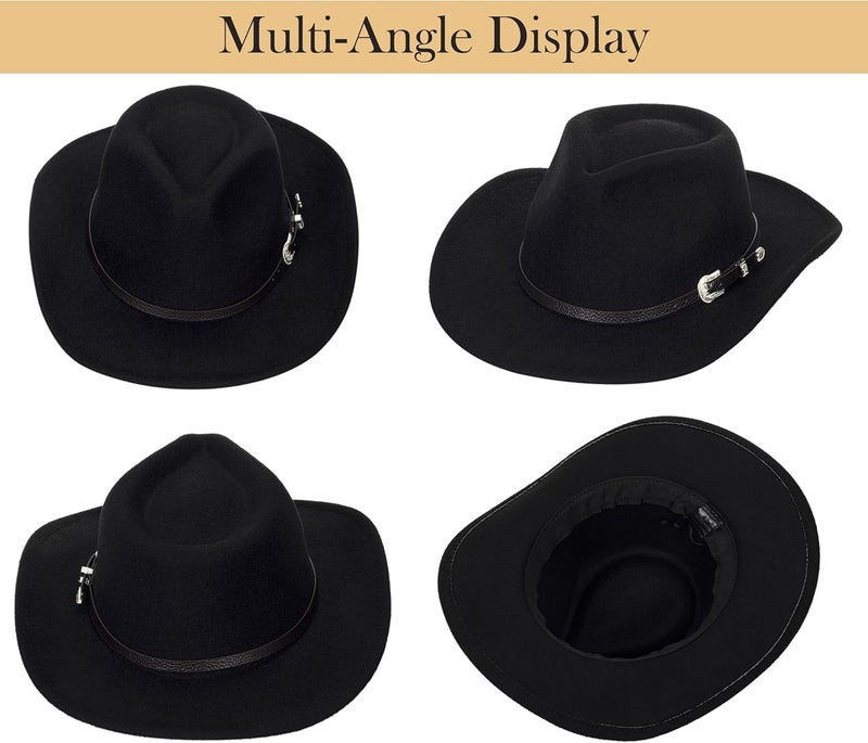 CaySep Classic Western Cowboy Hat for Women and Men Roll Up Wide Brim Felt Fedora Hats Cowgirl Hat with Belt Buckle(M-L) - Image 4