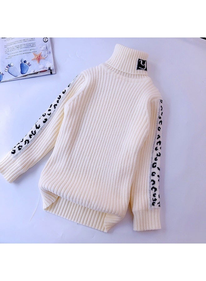Boys' Turtleneck Sweater Fleece-lined Thickened Leopard Print Autumn And Winter Girls' Sweater Bottoming Clothes Children's Warm Clothes Sweater