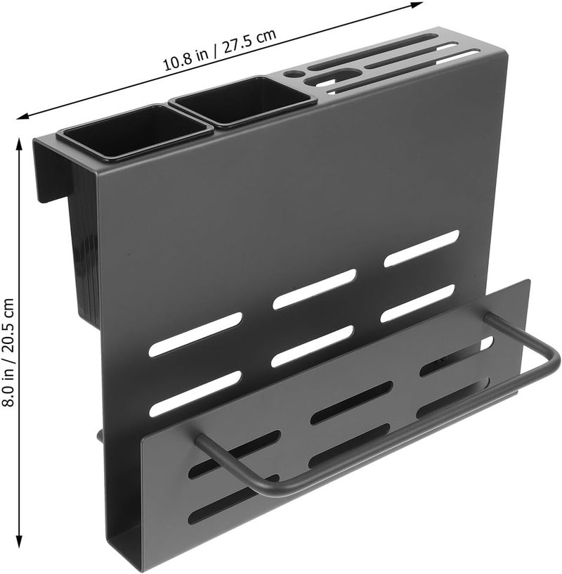 Wall-mounted Kitchen Cutlery Holder with Cutting Board Organizer and Dual Cup Chopstick Draining Holder, Gunmetal Gray Multifunctional Utensil Storage Rack for Countertop and Wall - Image 2