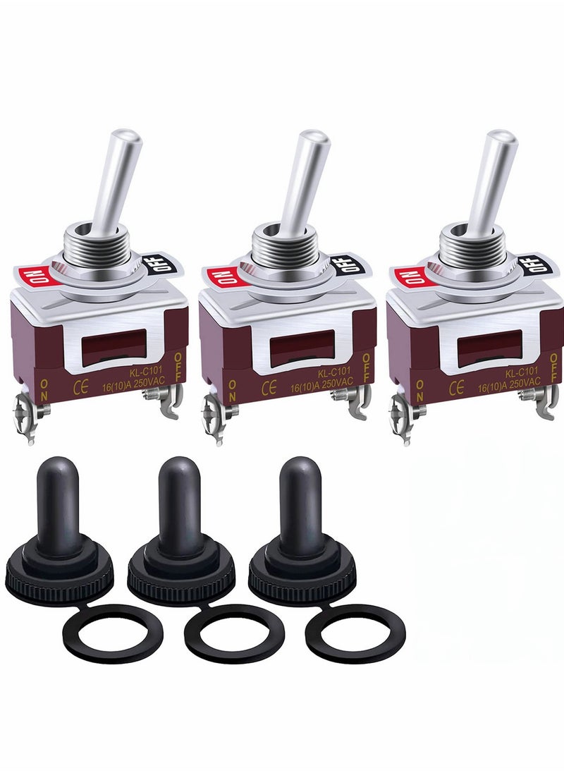 Excefore - Waterproof Heavy Duty Toggle Switch 12V DC 30A SPST 2 Position 2 Pin ON/Off Switch with Weatherproof Boot Cap Cover for Car Boat with Terminal KL-C101-HMZ ( 3 Pcs ) - Image 1