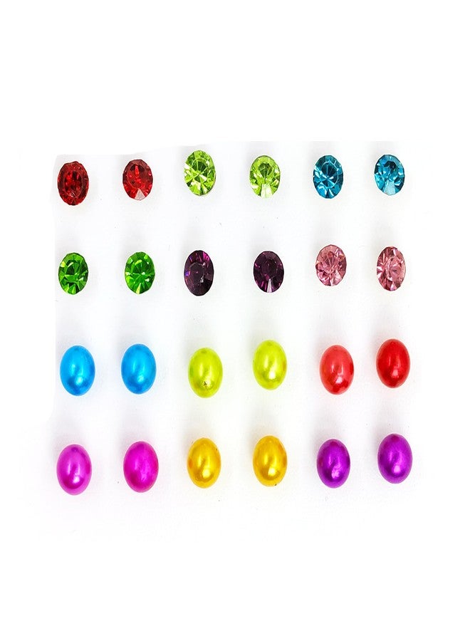 Shivarth Latest Trendy Pearl & Stone Crystal Multicolor Round Small Stud Earring for Women & Girls Artifical Jewelry Fancy Stylish Kaan ke Tops Korean Western Earring for Gift Set of 12Pairs - Image 1