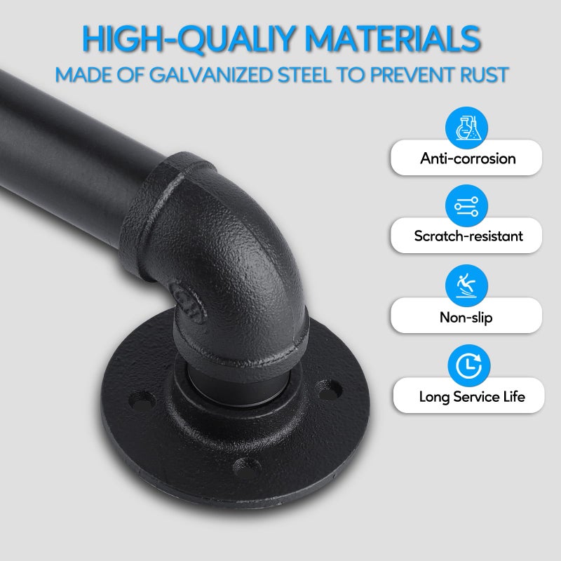 Rectoo Pipe Stair Handrail, 3 Ft Metal Staircase Handrail, Black Galvanized Industrial Iron Hand Rail for Indoor & Outdoor Wall Mount Support, Wall Hand Railing,Safety Handle, Steps Baluster(HR01) - Image 4