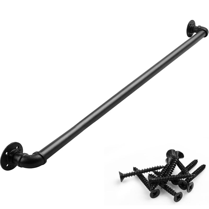 Rectoo Pipe Stair Handrail, 3 Ft Metal Staircase Handrail, Black Galvanized Industrial Iron Hand Rail for Indoor & Outdoor Wall Mount Support, Wall Hand Railing,Safety Handle, Steps Baluster(HR01) - Image 1