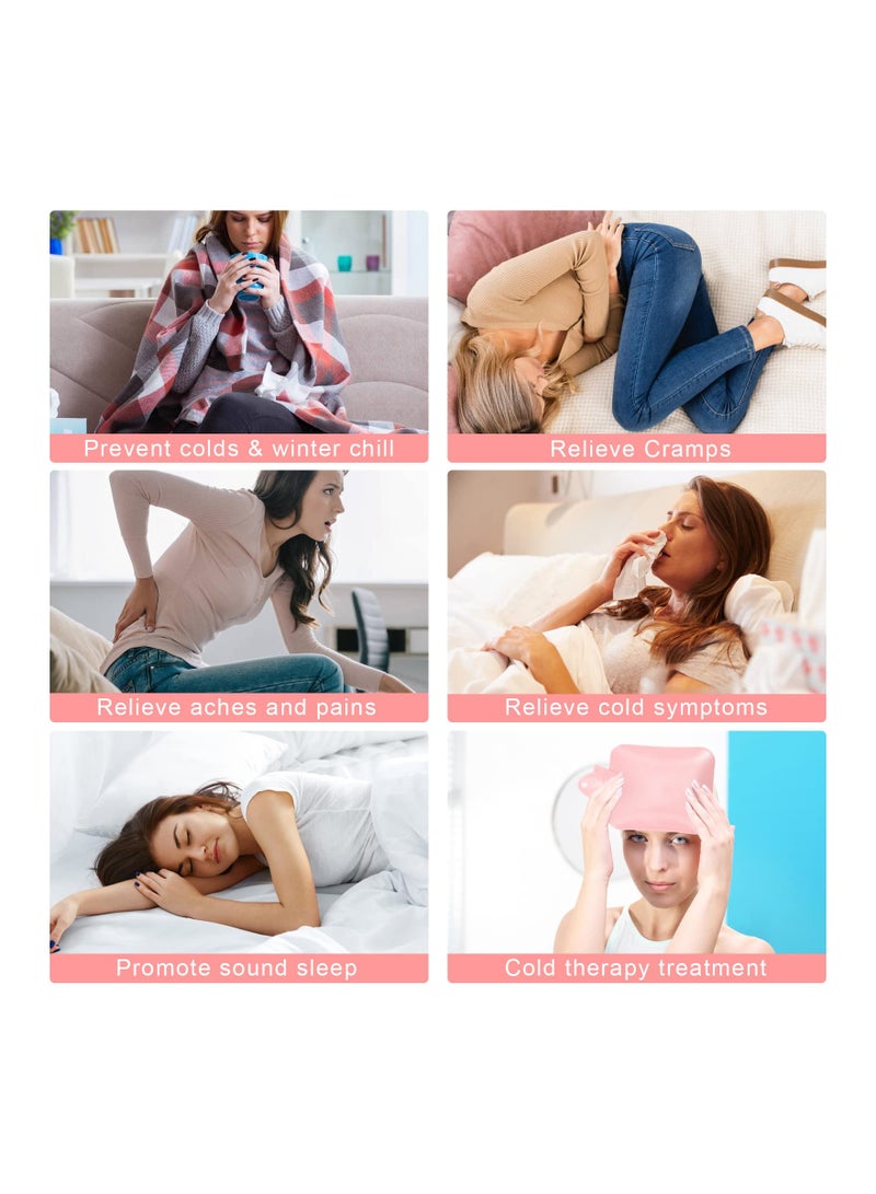 مجموعة من 2 زجاجات ماء ساخن صغيرة محشوة 500 مل قابلة لإعادة الاستخدام من المطاط الطبيعي مثالية للنساء وكبار السن والأطفال - Image 2