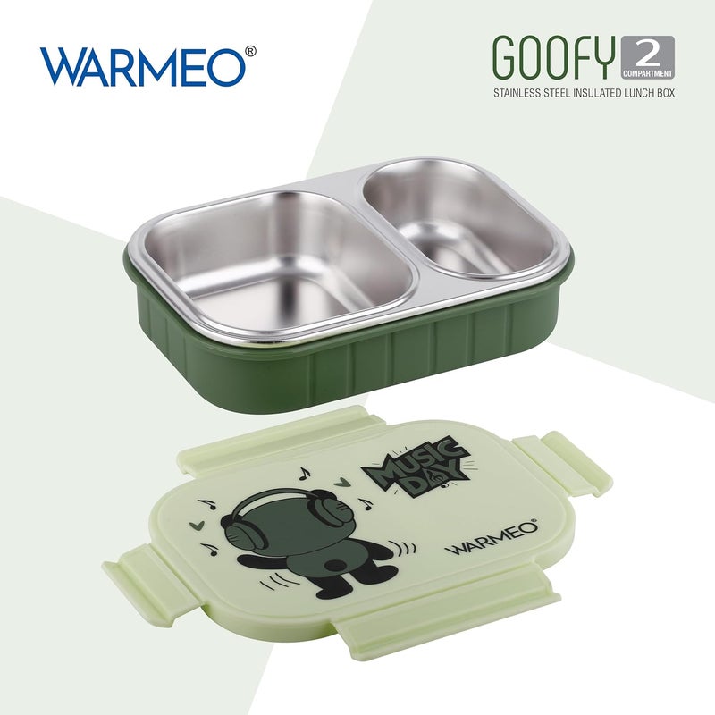 WARMEO صندوق غداء معزول غوفي مع قسمين خالي من BPA، صندوق غداء للأطفال، مثالي للمدرسة، النزهات، المكتب والأنشطة الخارجية - 500 مل أخضر، فولاذ مقاوم للصدأ - Image 4