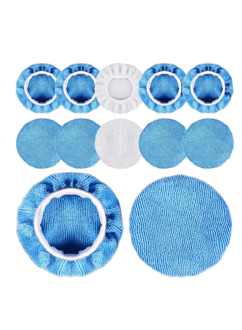 SYOSI 12 Packs Car Polisher Pad Bonnets 5 to 6 Inch with 10 Packs Microfiber Car Polishing Bonnets and 2 Packs Waxing Bonnet for Car Polisher  - Image 1
