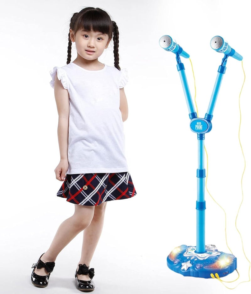 klarako Kids Karaoke Machine with Double Microphones Adjustable Stand Music Play Set Karaoke Players Toys Girl Gift Portable Microphone Musical Toys  Blue - Image 5