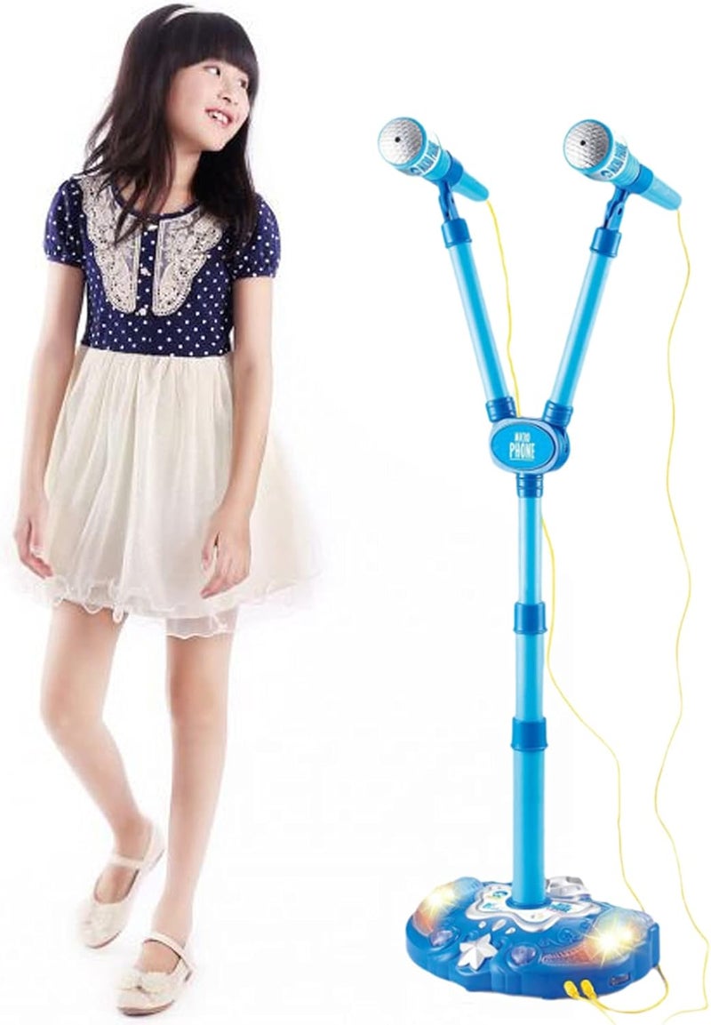 klarako Kids Karaoke Machine with Double Microphones Adjustable Stand Music Play Set Karaoke Players Toys Girl Gift Portable Microphone Musical Toys  Blue - Image 3
