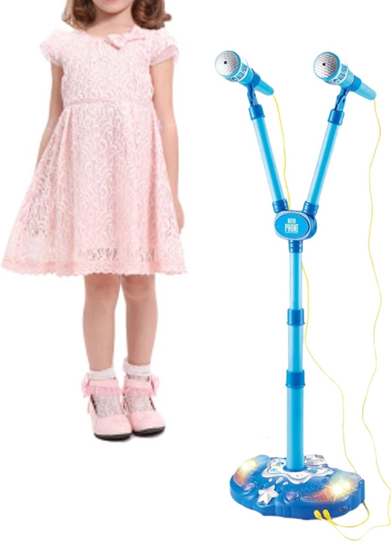 klarako Kids Karaoke Machine with Double Microphones Adjustable Stand Music Play Set Karaoke Players Toys Girl Gift Portable Microphone Musical Toys  Blue - Image 4