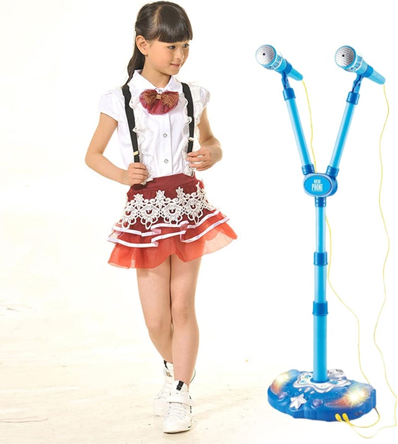 klarako Kids Karaoke Machine with Double Microphones Adjustable Stand Music Play Set Karaoke Players Toys Girl Gift Portable Microphone Musical Toys  Blue - Image 2