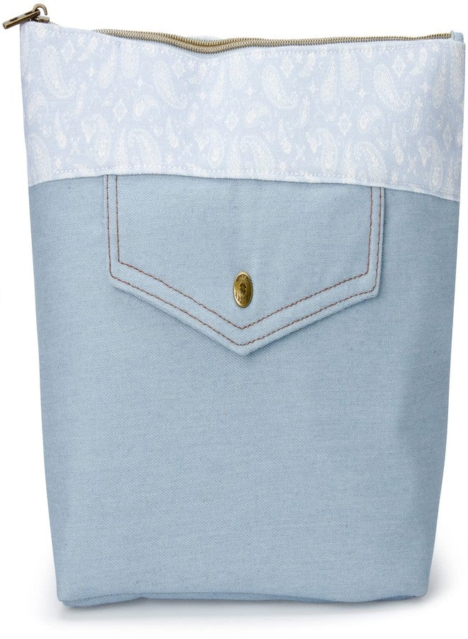 Lucky Brand Women's Makeup Bag Cottage Core Aesthetic Travel Size Toiletries Organizer Pouch Flower Blue Denim - Image 3