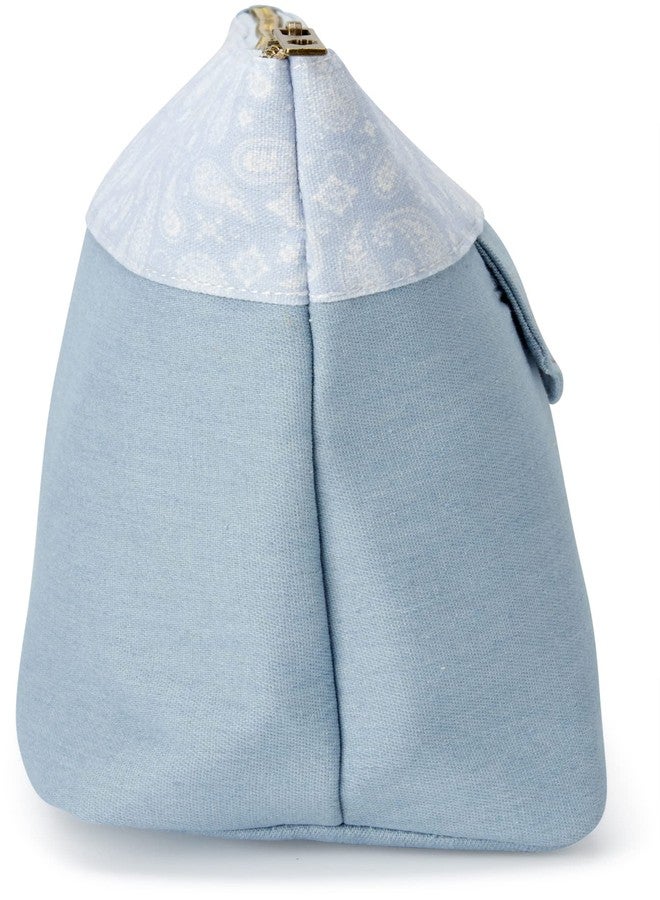 Lucky Brand Women's Makeup Bag Cottage Core Aesthetic Travel Size Toiletries Organizer Pouch Flower Blue Denim - Image 4