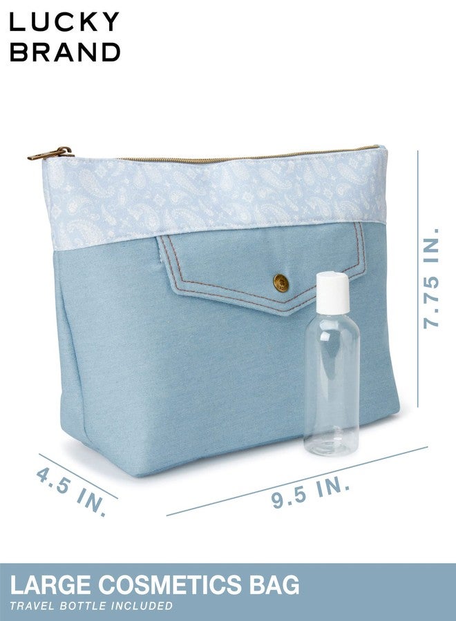 Lucky Brand Women's Makeup Bag Cottage Core Aesthetic Travel Size Toiletries Organizer Pouch Flower Blue Denim - Image 2