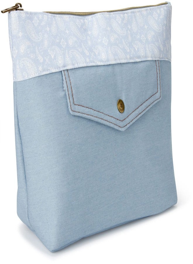Lucky Brand Women's Makeup Bag Cottage Core Aesthetic Travel Size Toiletries Organizer Pouch Flower Blue Denim - Image 1