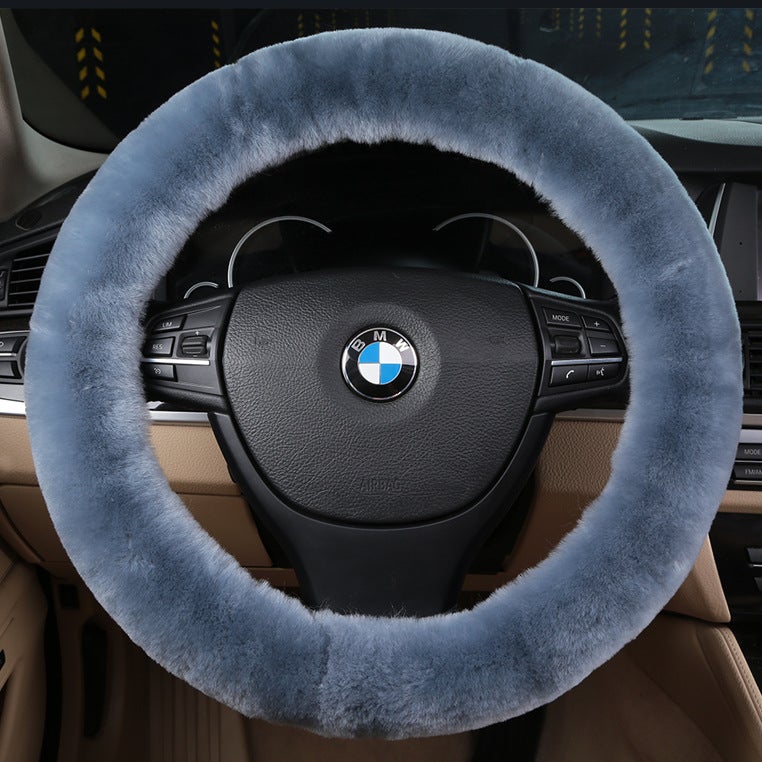 Generic New car wool steering wheel cover wool short plush cute wool car handle cover winter handle cover fur one Blue Gray 