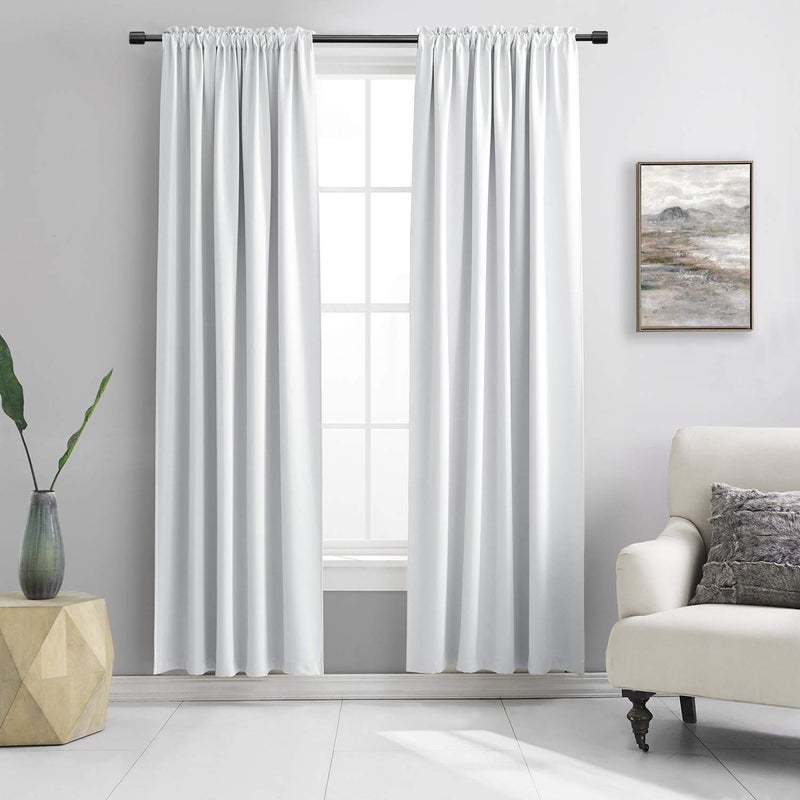 DONREN Greyish White Window Curtain Panels  42 Width x 84 Length 2 Panels Thermal Insulated Rod Pocket Room Darkening Curtains for Bedroom