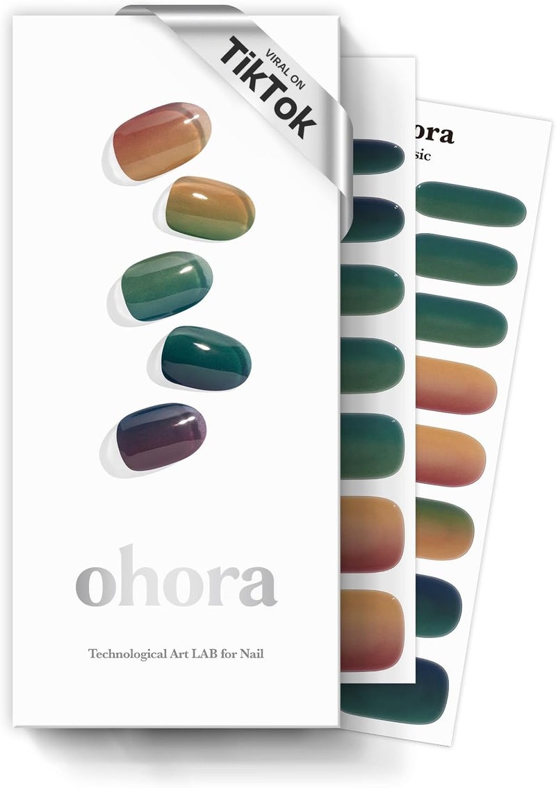 ohora Semi Cured Gel Nail Strips N Autumn Ombre GreenBrown Ombre 30 Pcs 2 Cycles UV Lamp Compatible SalonQuality LongLasting Easy to Apply Includes 2 Prep Pads Nail File Stick