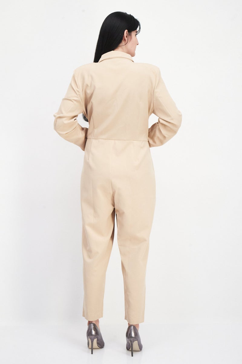 RIVER ISLAND بدلة نسائية بسيطة بأكمام طويلة، بيج - Image 3