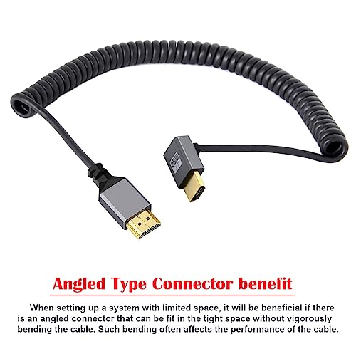 CY HDMI 2.0 Male to HDMI Male 4K 60hz Stretch Coiled Cable Down Angled 90 Degree for HDTV Computer Laptop Monitor - Image 2