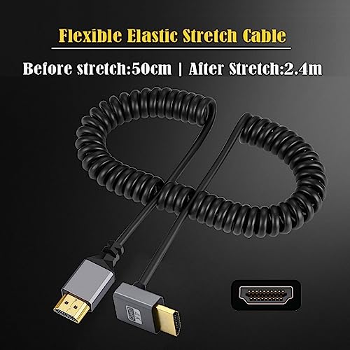 CY HDMI 2.0 Male to HDMI Male 4K 60hz Stretch Coiled Cable Down Angled 90 Degree for HDTV Computer Laptop Monitor - Image 3