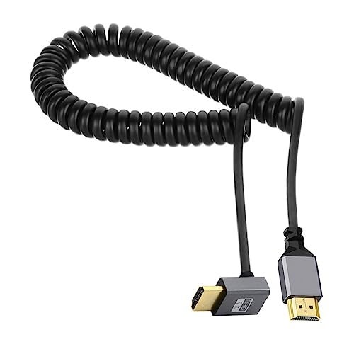 CY HDMI 2.0 Male to HDMI Male 4K 60hz Stretch Coiled Cable Down Angled 90 Degree for HDTV Computer Laptop Monitor - Image 1
