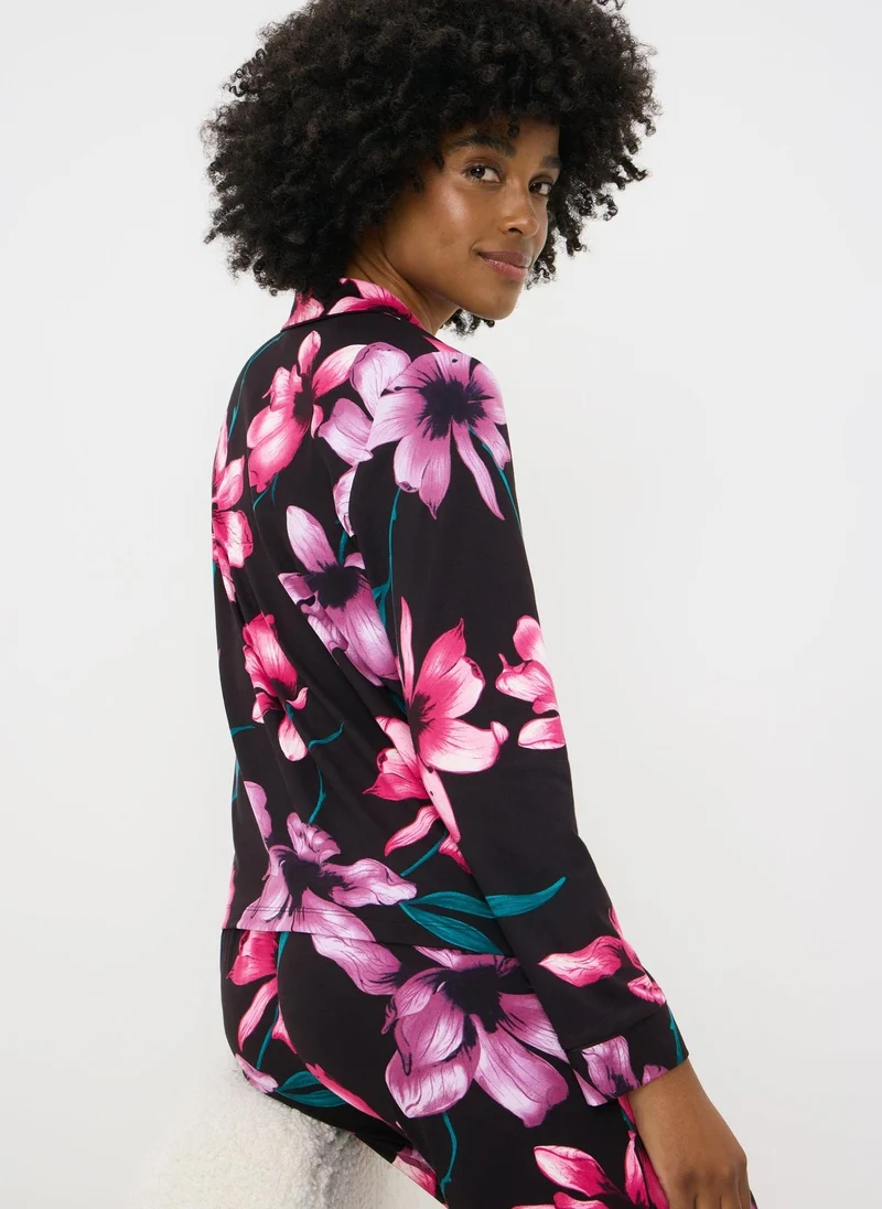 ماتلان Black Hero Floral Traditional Satin Pyjama Set
