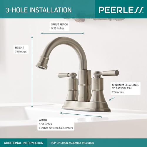 Peerless Westchester Centerset Bathroom Faucet Brushed Nickel, Bathroom Sink Faucet, Drain Assembly, Brushed Nickel P2523LF-BN - Image 4