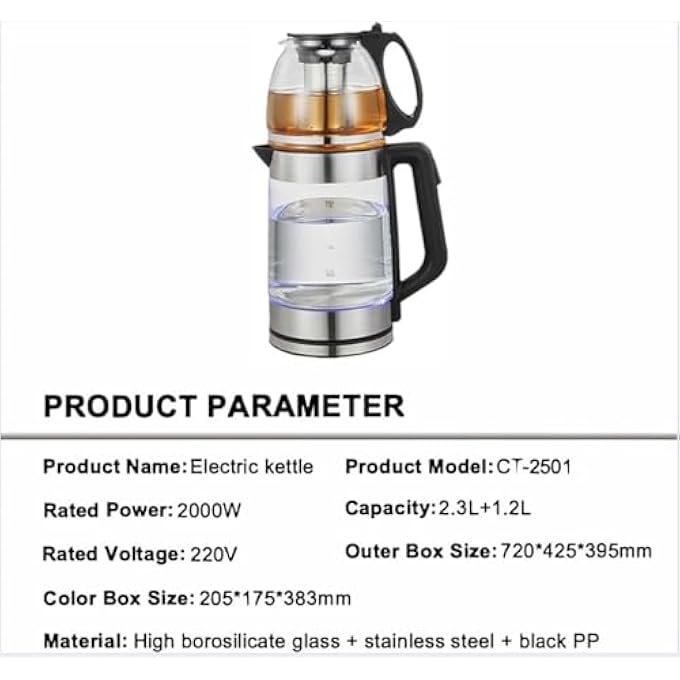 ALIM Electric Kettle Automatic Double Glass 23 L Electric Kettle 12 L Glass Tea Maker Turkish Coffee Maker Stainless Steel Washable Filter  Removable 360 Base Flat Surface - Image 5