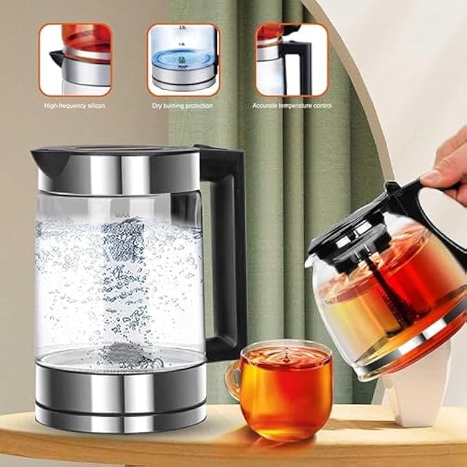 ALIM Electric Kettle Automatic Double Glass 23 L Electric Kettle 12 L Glass Tea Maker Turkish Coffee Maker Stainless Steel Washable Filter  Removable 360 Base Flat Surface - Image 3
