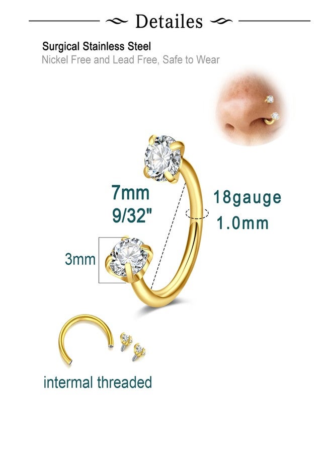 Longita 7mm 18g Horseshoe Nose Ring for Women Double Gem Horse Shoe Nose Ring Hoop Surgical Steel Gold Cartilage Helix Tragus Earring Labret Lip Piercing Jewelry Small Septum Rings Replacement Balls - Image 2