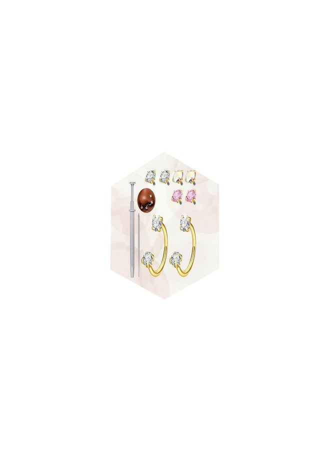 Longita 7mm 18g Horseshoe Nose Ring for Women Double Gem Horse Shoe Nose Ring Hoop Surgical Steel Gold Cartilage Helix Tragus Earring Labret Lip Piercing Jewelry Small Septum Rings Replacement Balls - Image 1