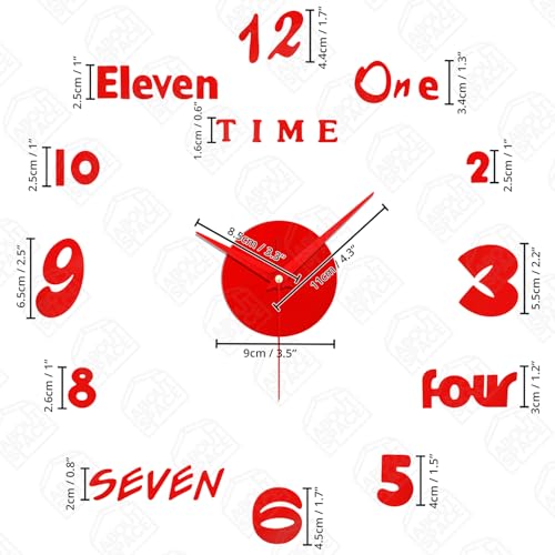 ABOUT SPACE Wall Clock - DIY Wall Sticker Clock Self Adhesive, Non-Ticking, Frameless, Acrylic Analog Watch Adjustable Size for Living Room, Bedroom, Office (Red - Numbers, Words), 25cm, 50cm - Image 2