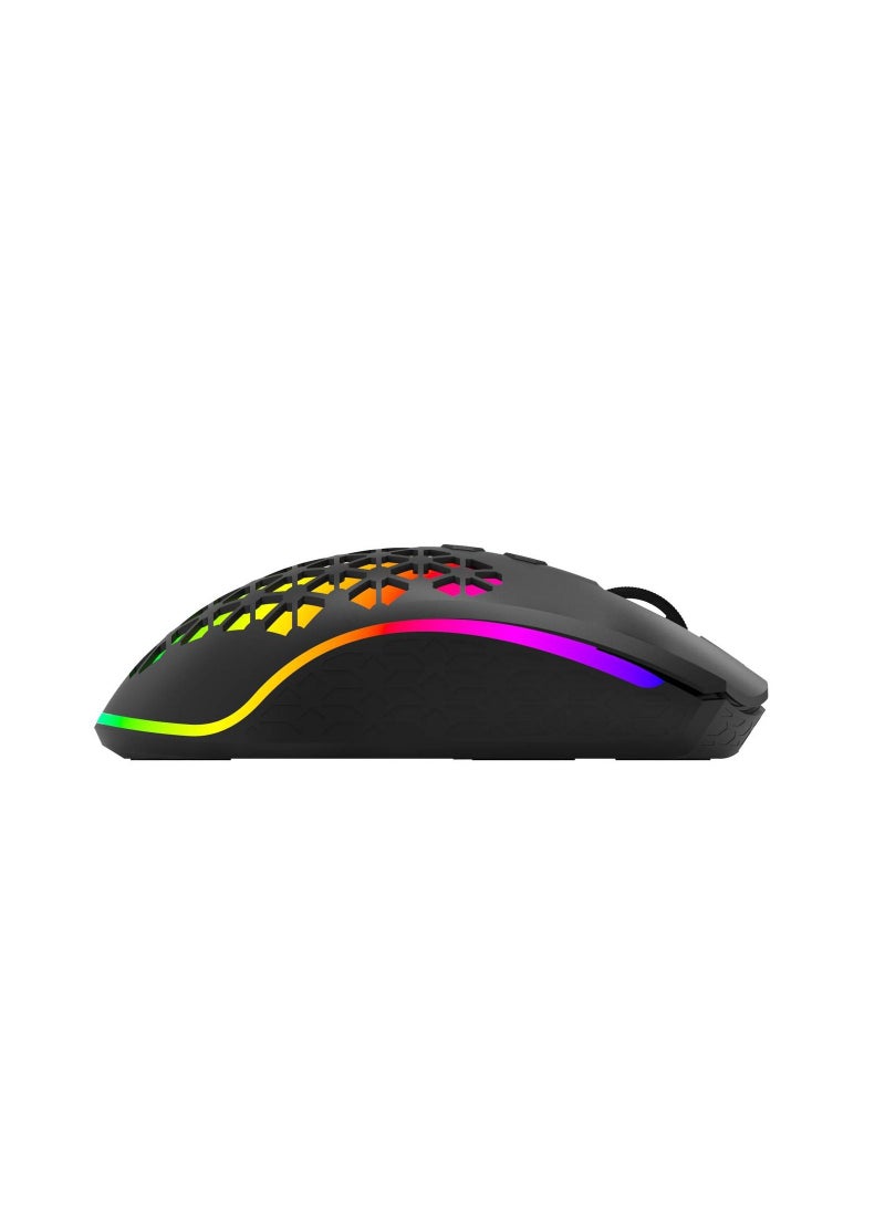porodo 9D Wireless Gaming Mouse with Built In Rechargeable Battery, 10000 DPI, Lightweight Gaming Mouse with Ergonomic Design & Adjustable 9 Buttons, 1.5m Braided Type-C Cable Included, RGB Lighting, Bluetooth Gaming Mouse for PC & Laptop - Black - Image 3